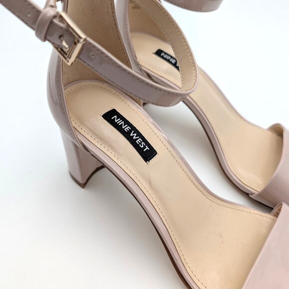 Nine West Pruce Ankle Strap Block Heel Sandals Natural Patent Size US8.5 EU39 - Picture 12 of 13